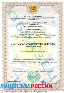 Образец сертификата соответствия аудитора №ST.RU.EXP.00014299-1 Новошахтинский Сертификат ISO 14001